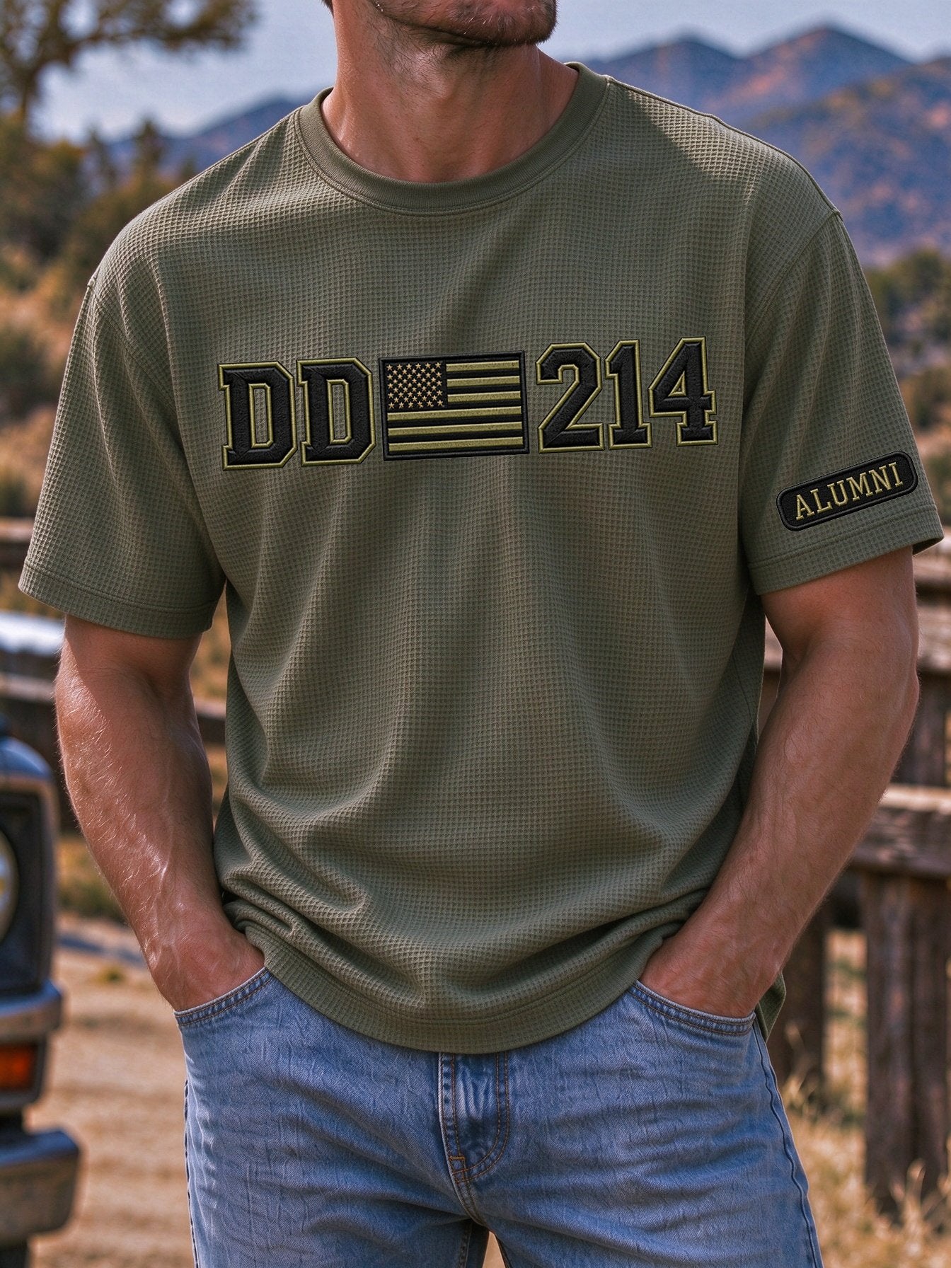 Men's Veteran DD-214 Print Waffle-Knit Short-Sleeve T-Shirt