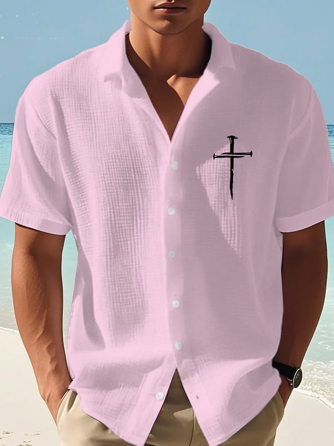 🔥Buy 3 Get 15% Off🔥Men's Faith Cross Print Waffle Shirt