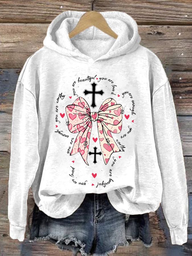 Women's You Are Enough,Loved,Worthy,Valentines Day Christian Print Hooded Sweatshirt