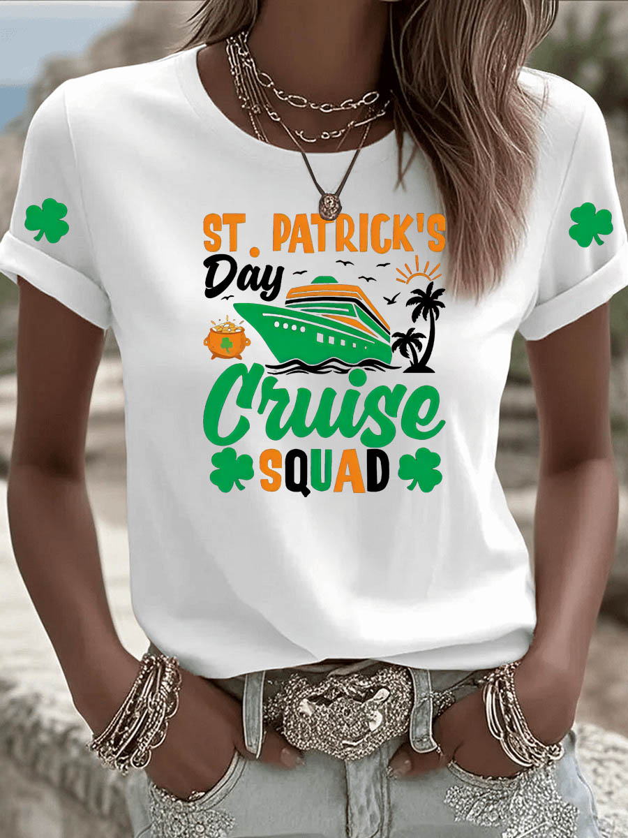 St. Patrick'S Day Pattern Clover Round-Neck 100% Cotton 180g T-Shirt