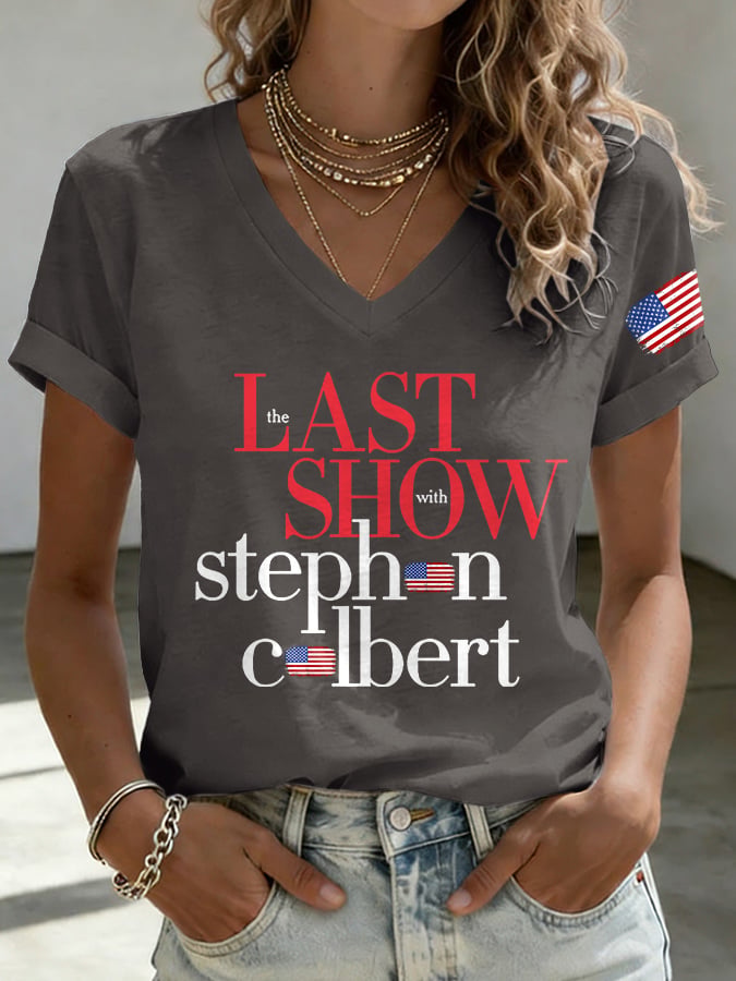 V-Neck Retro Last Show Print T-Shirt