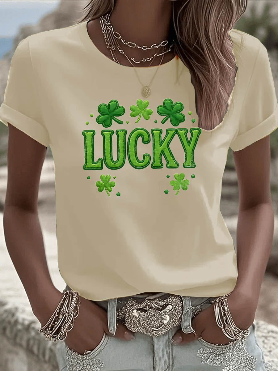 St. Patrick'S Day Lucky Pattern Round-Neck 100% Cotton 180g T-Shirt