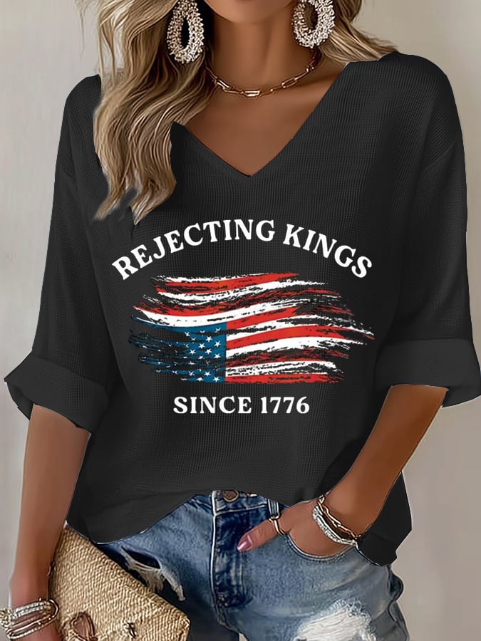 🔥Buy 3 Get 15% Off🔥Women's No Kings In America Printed Casual Waffle T-Shirt