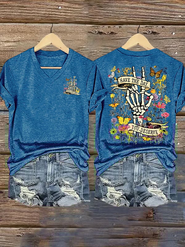 Women's Flower skull hand gesture Of WDNC Club We Do Not Care Menopause Perimenopause Print T-Shirt