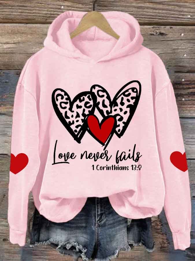 Women's Love Never Fails Heart Printed Sweatshirt