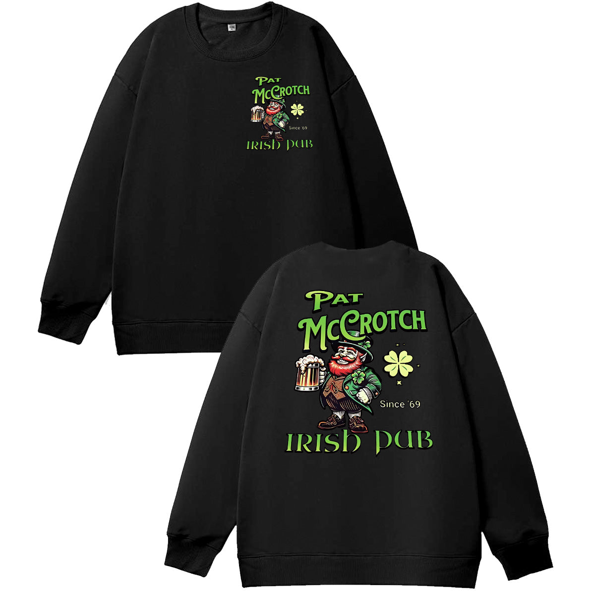 St.Patrick's Day Print Pattern 100% 300g Cotton Crew Neck Sweatshirt