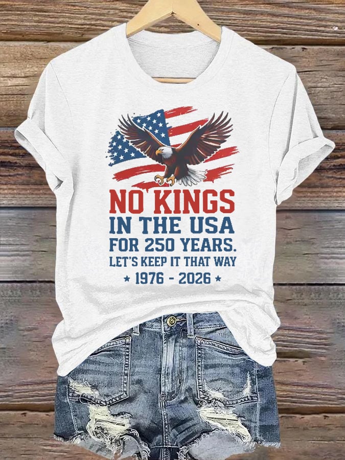Women's No Kings USA Patriotic Tee ,250 Years of Democracy printed T-shirt