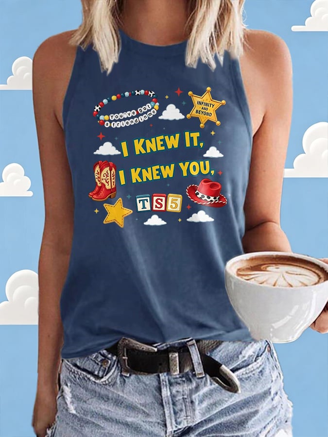 Retro I Knew It Print Tops Tank