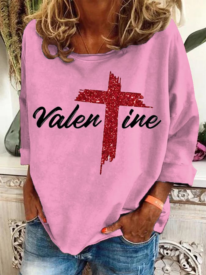 Women's Christian Valentine's Day Cross Printed Sweatshirt