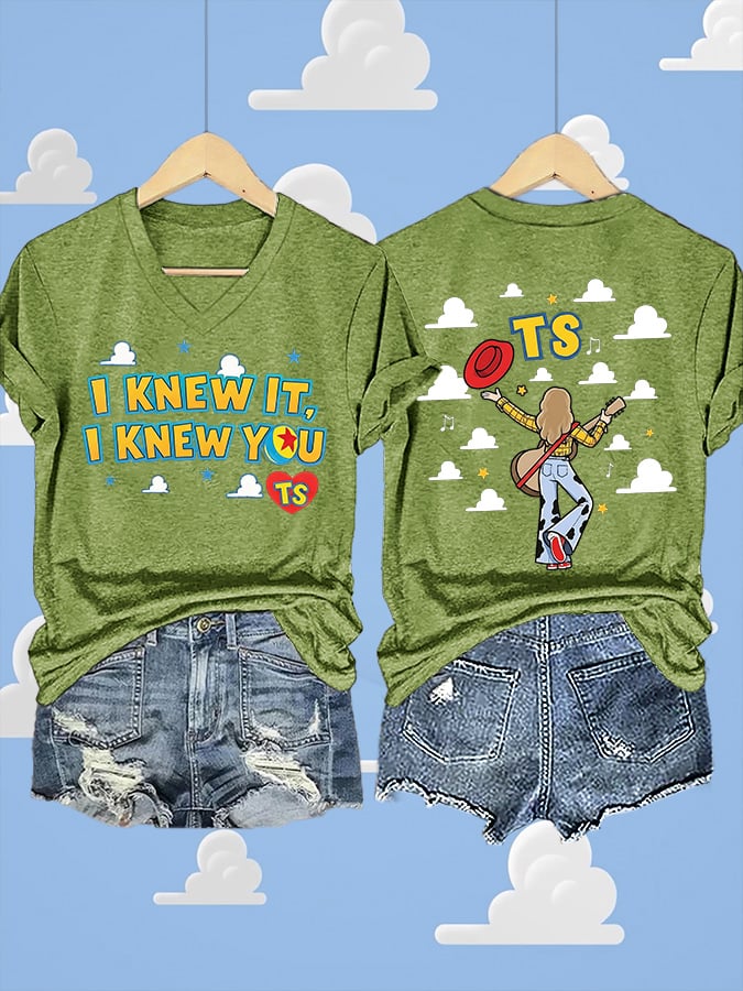 V-Neck Retro I Knew It Print T-Shirt
