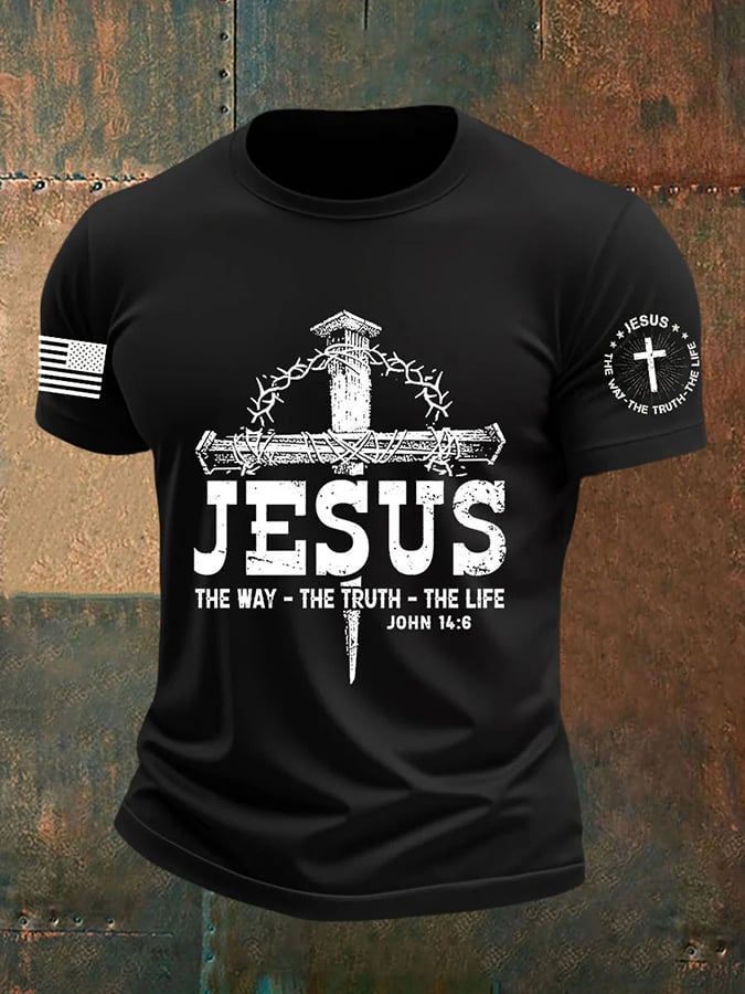 🔥Buy 3 Get 15% Off🔥Men's Jesus The Way The TruthThe Life Print Round Neck T-Shirt