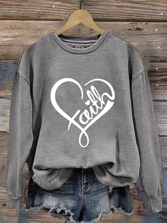 Faith Print Crew Neck Pullover