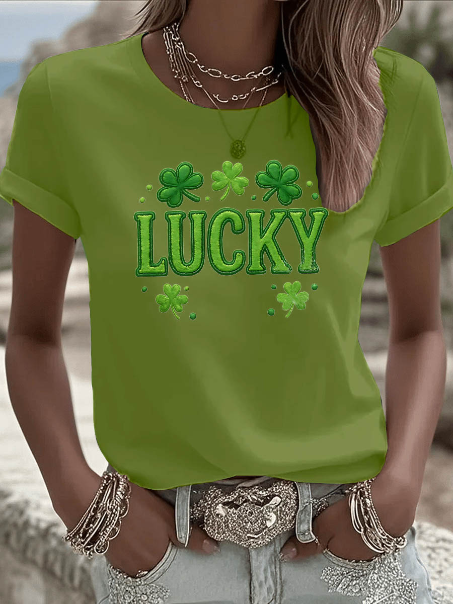 St. Patrick'S Day Lucky Pattern Round-Neck 100% Cotton 180g T-Shirt
