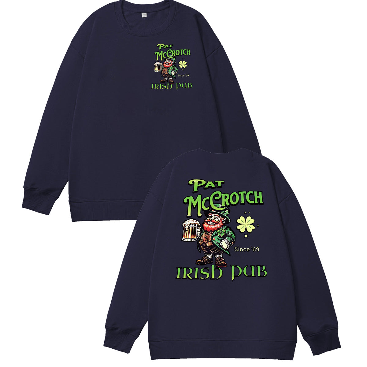 St.Patrick's Day Print Pattern 100% 300g Cotton Crew Neck Sweatshirt