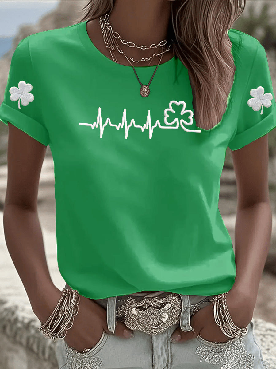 Women's St. Patrick's Day Art Print Pattern Round-Neck 100% Cotton 180g T-Shirt