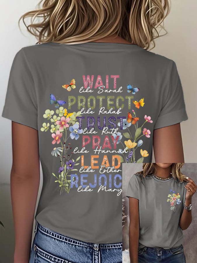 🔥Hot Sale Picks 🔥Women'S Casual Floral Faith Print Short Sleeve T-Shirt