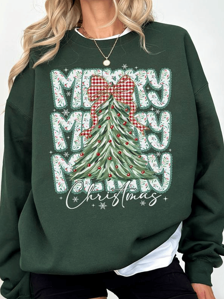 Retro Merry Christmas Holiday Sweatshirt, Xmas Tree Sweatshirt, Cottagecore Gift for Women, Floral Gingham Comfort Colors Top, Winter Sweater Womenswear