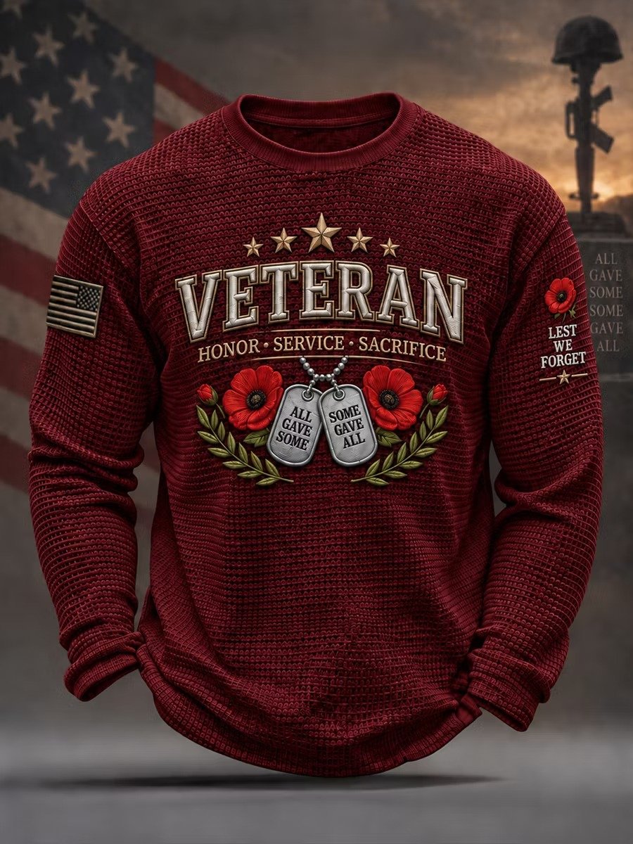 Men's Casual Veteran Printed Long-Sleeve T-Shirt