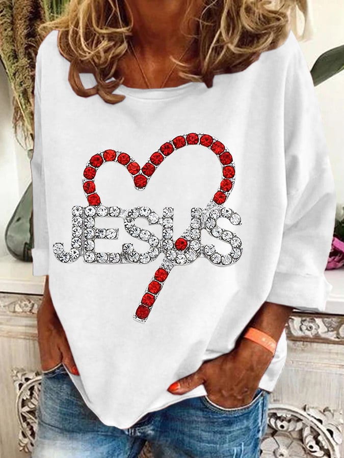 Women's Faith Valentine's Day Heart Printed Casual Sweatshirt