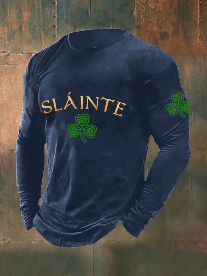Men's St. Patrick's Day Slainte Shamrock Casual Long Sleeve T-Shirt