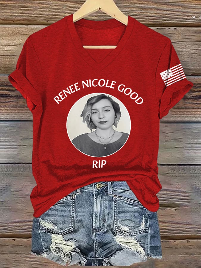 V-Neck Retro Justice For Renee Nicole Good Print T-Shirt