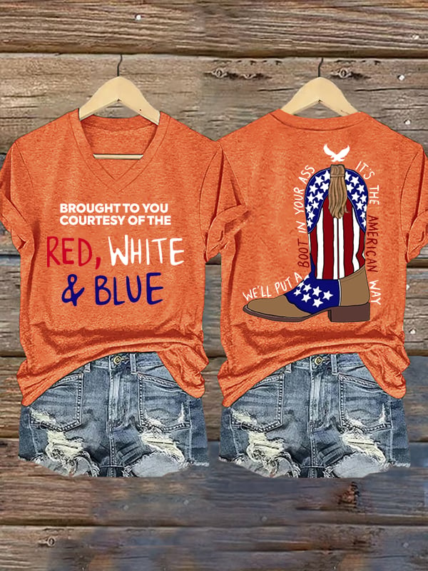 Women's RED, WHITE & BLUE Print T-Shirt