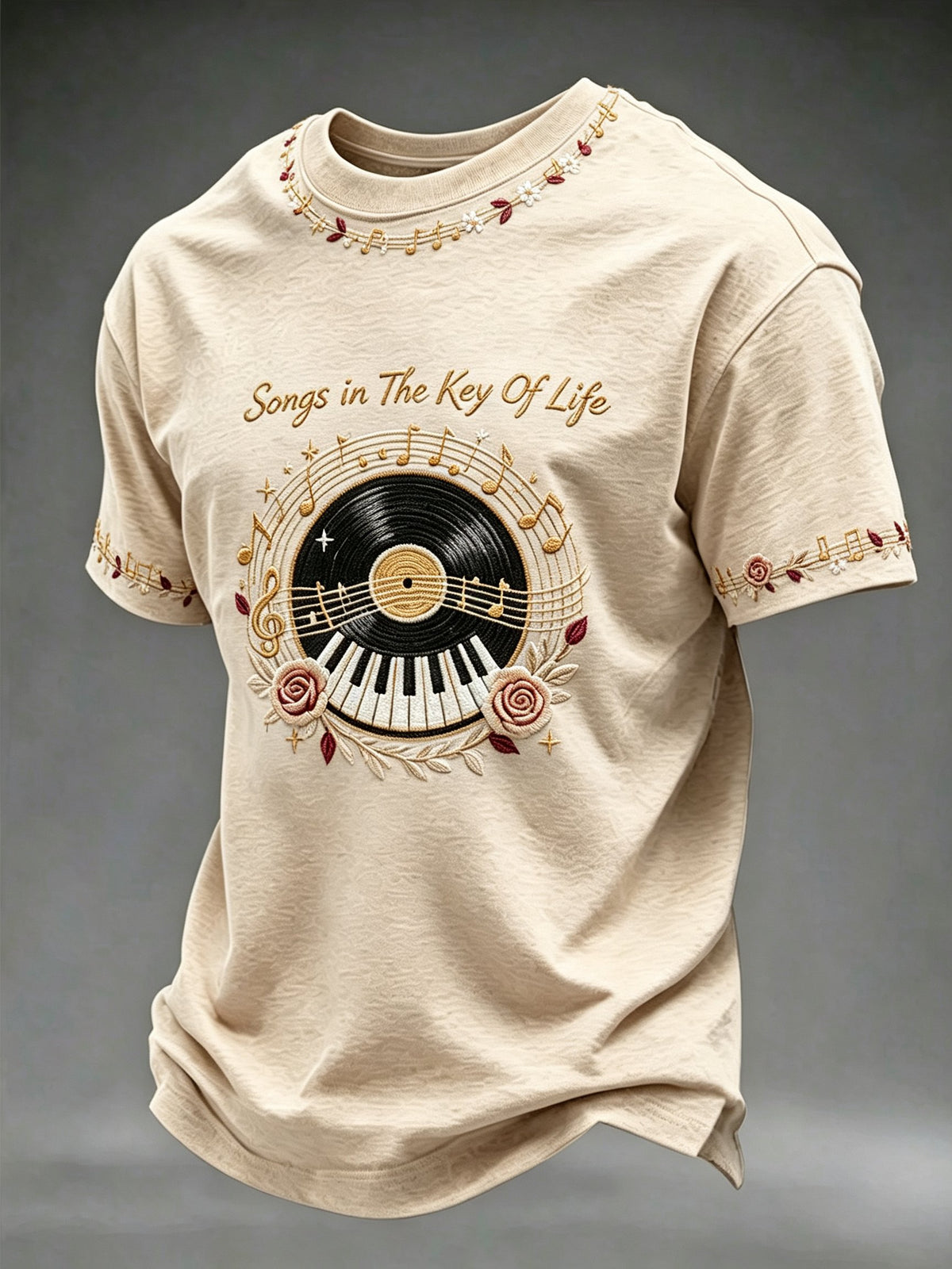 Men's Vintage Musical Art Print Round Neck T-shirt