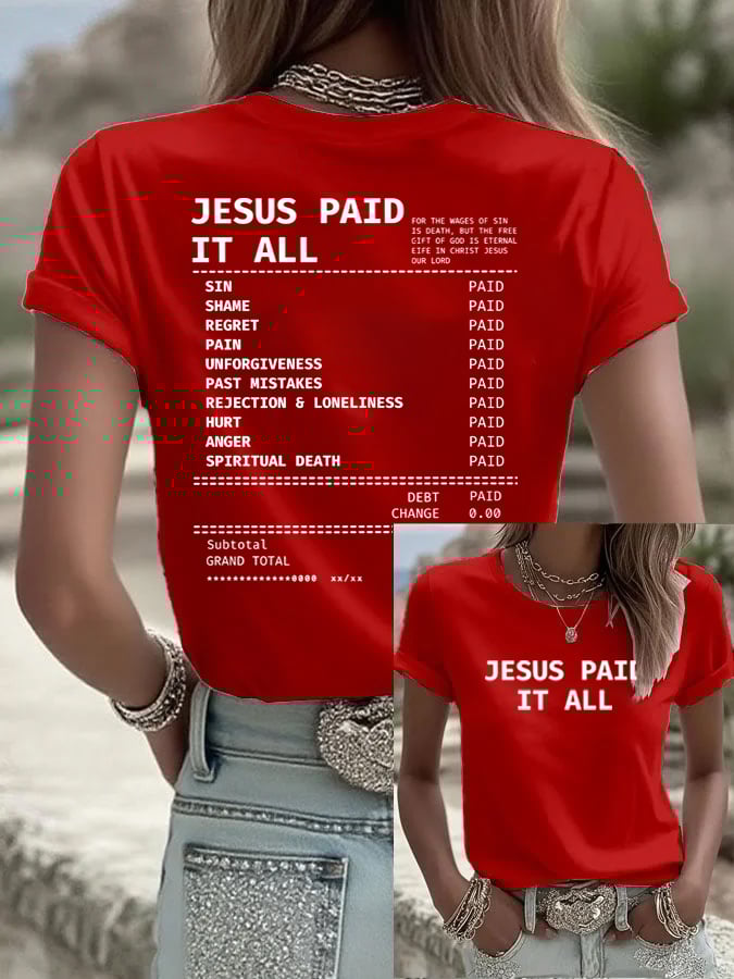 Women's Jesus Paid It All Faith Print Shirt