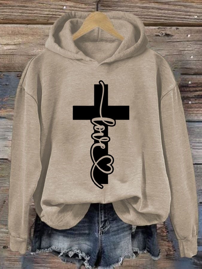 Women's Love Cross Print Casual Sweatshirt