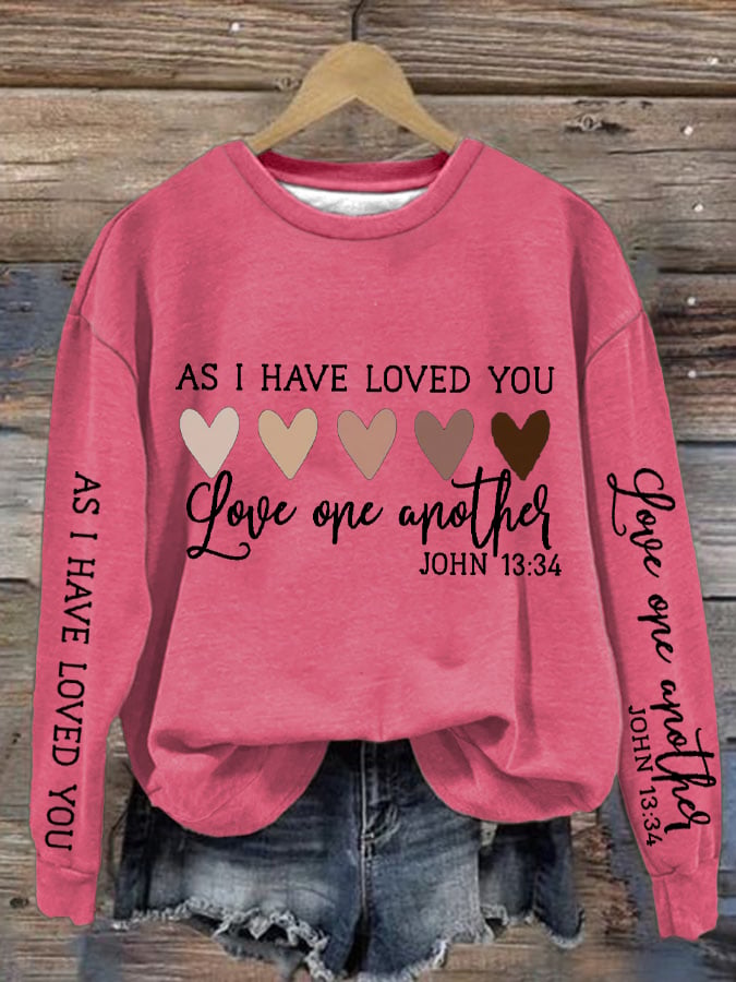 Women's Christian Valentine's Day Printed Round Neck Long Sleeve Sweatshirt