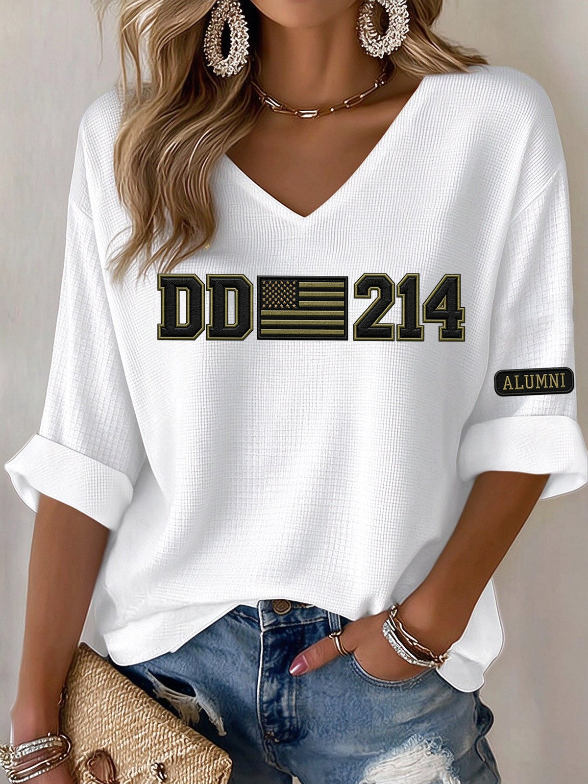 Women's Veteran Pride Dd-214 Printed Casual Printed Waffle Top