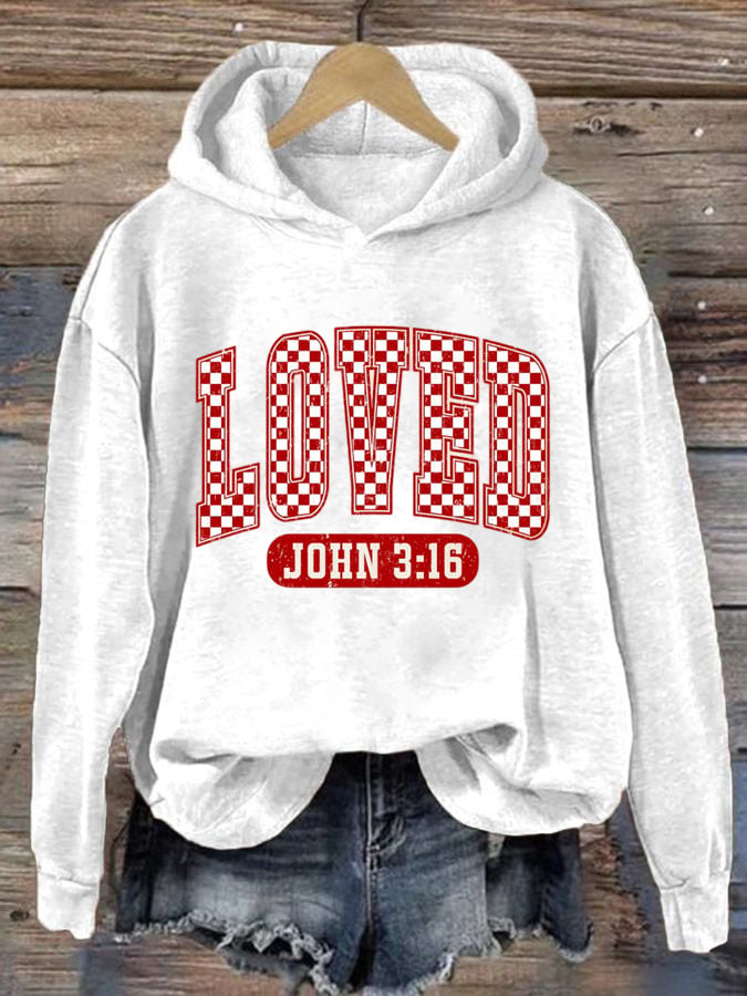 Women's Loved John 316 Valentines Day Print Hooded Sweatshirt