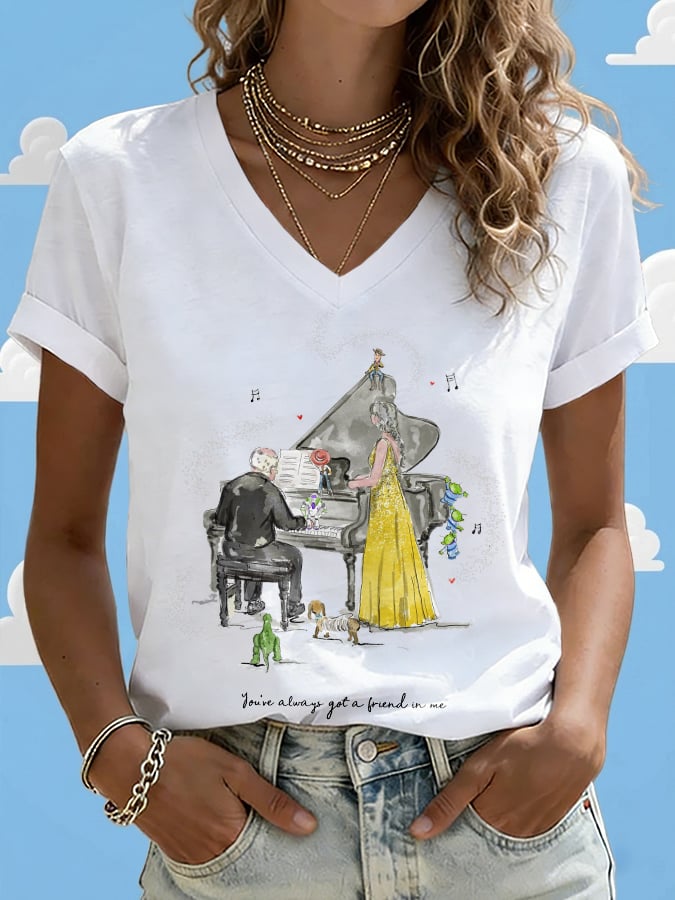 V-Neck Retro You've Always Got A Friend In Me Print T-Shirt