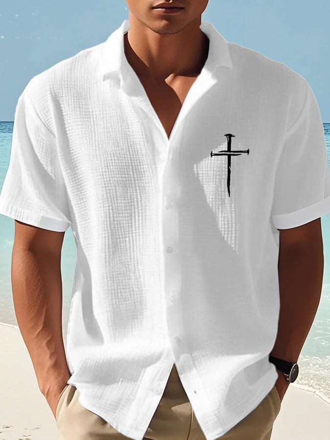 🔥Buy 3 Get 15% Off🔥Men's Faith Cross Print Waffle Shirt