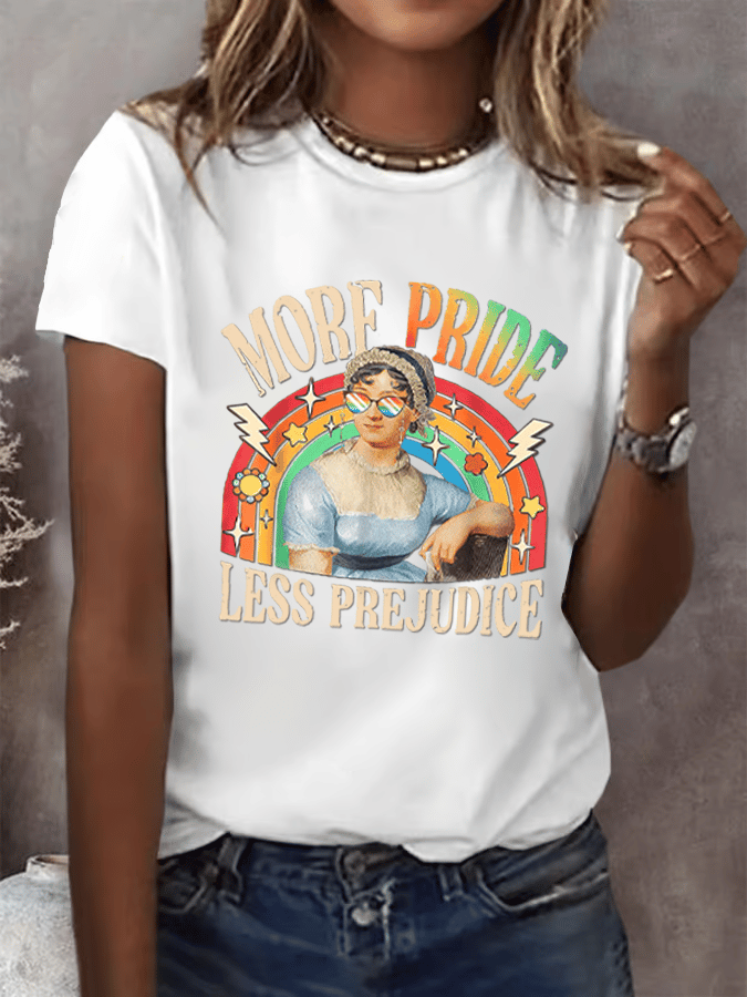 Women's Gay Month Rainbow Print Casual Crew Neck T-Shirt