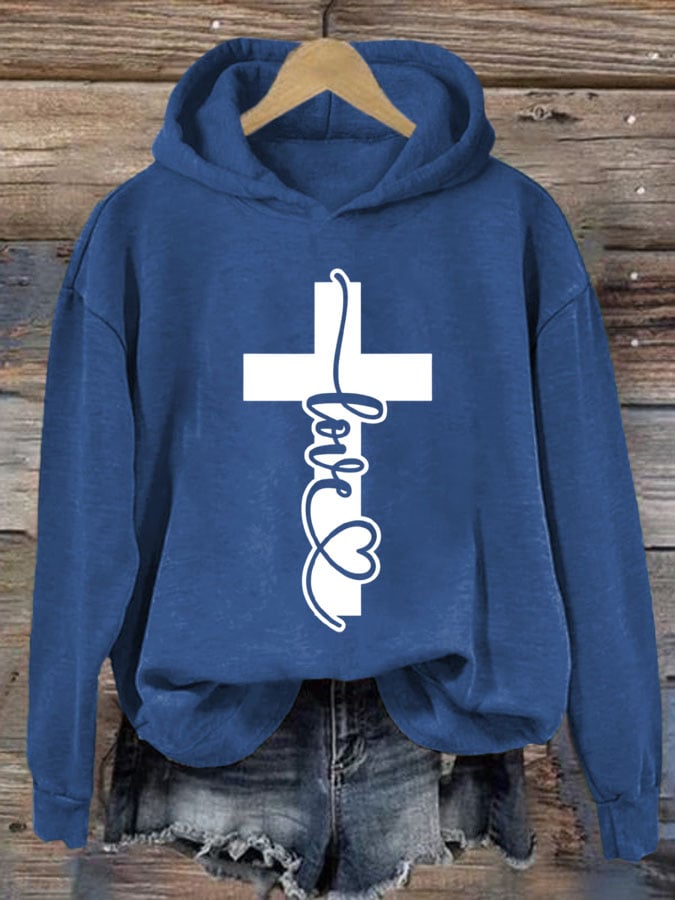 Women's Love Cross Print Casual Sweatshirt