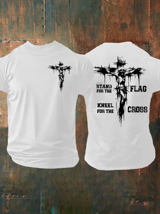 🔥Buy 3 Get 15% Off🔥Men's Stand For The Flag Kneel For The Cross Printed Casual T-Shirt