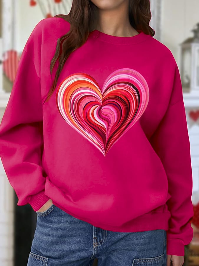 Women's Valentine's Day Printed Round Neck Sweatshirt