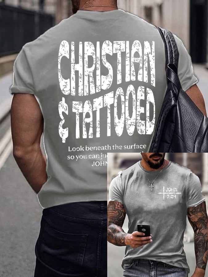 🔥Buy 3 Get 15% Off🔥Men'S Casual John 7:24 Christian and Tattooed Print Short Sleeve T-Shirt