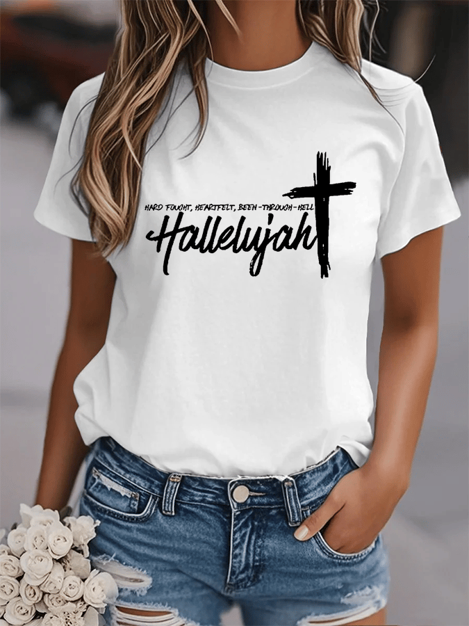 🔥Hot Sale Picks 🔥Women's Hard Fought Hallelujah Print Shirt