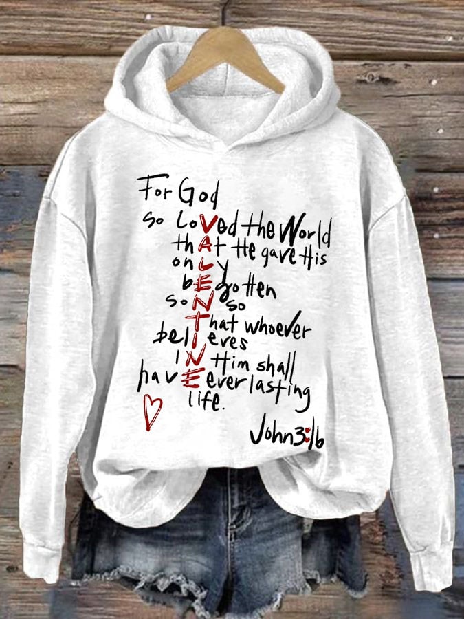 Women'S Casual For God So Loved The World Printed Long Sleeve Sweatshirt