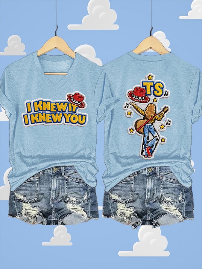 V-Neck Retro I Knew It Print T-Shirt