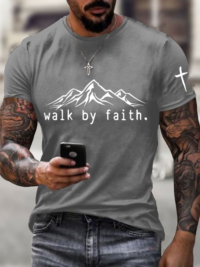 🔥Buy 3 Get 15% Off🔥Men's Walk By Faith Cross Printed Casual T-shirt
