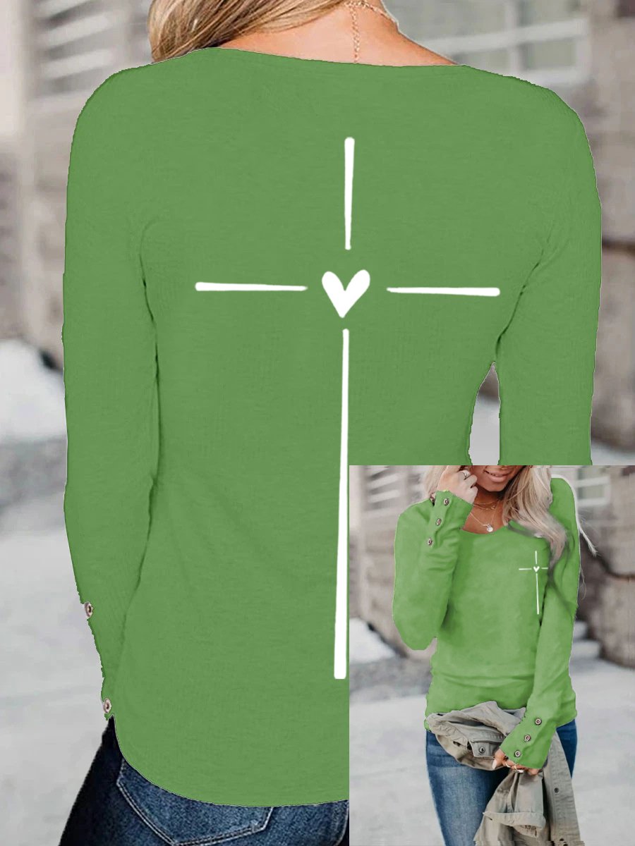 Women's Christian Faith Cross Printed Long Sleeve T-Shirt