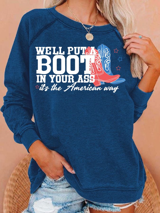 Women's Courtesy of the Red, White and Blue Cowboy Print Casual Sweatshirt