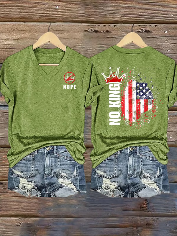 Women's NOPE No King American Flag Print T-Shirt