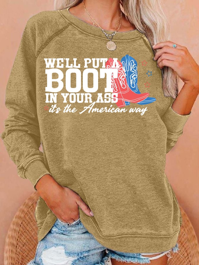 Women's Courtesy of the Red, White and Blue Cowboy Print Casual Sweatshirt