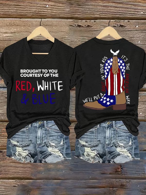 Women's RED, WHITE & BLUE Print T-Shirt