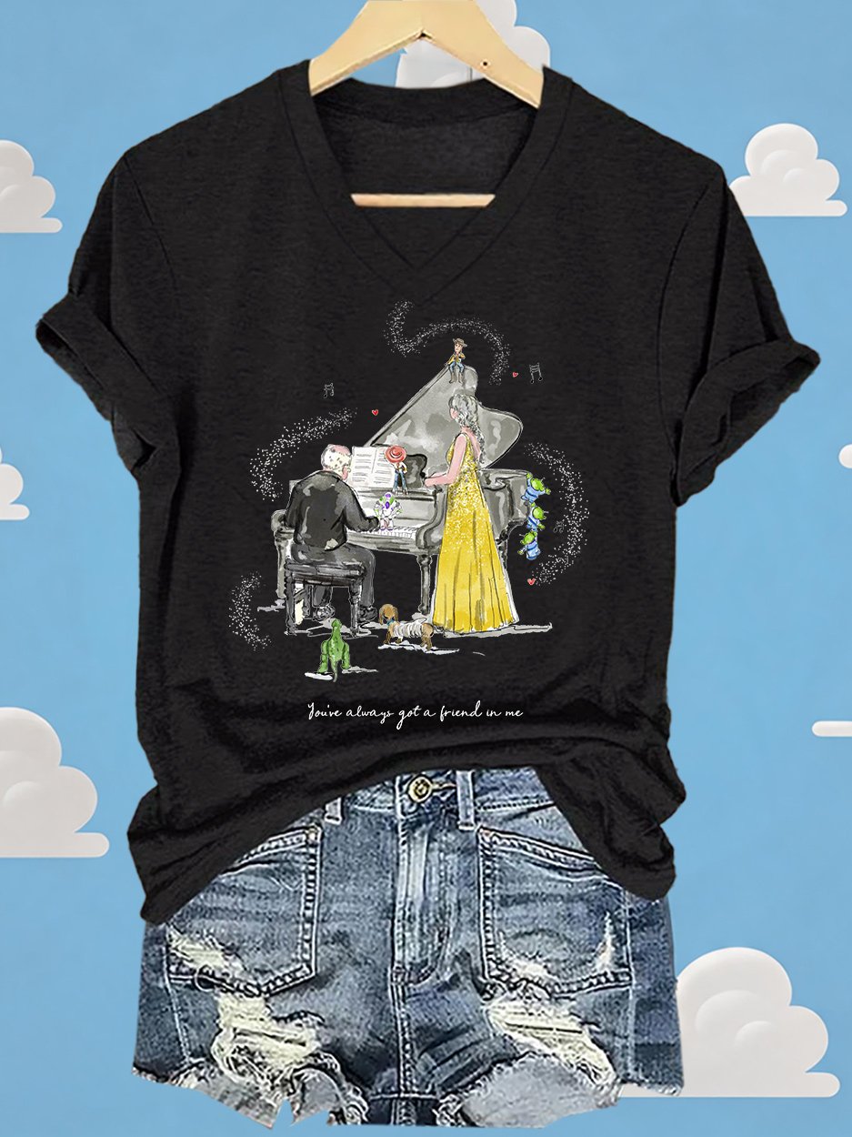 V-Neck Retro You've Always Got A Friend In Me Print T-Shirt