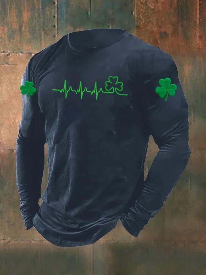Women's St. Patrick's Day Pattern Printed Long Sleeve Cotton T-Shirt